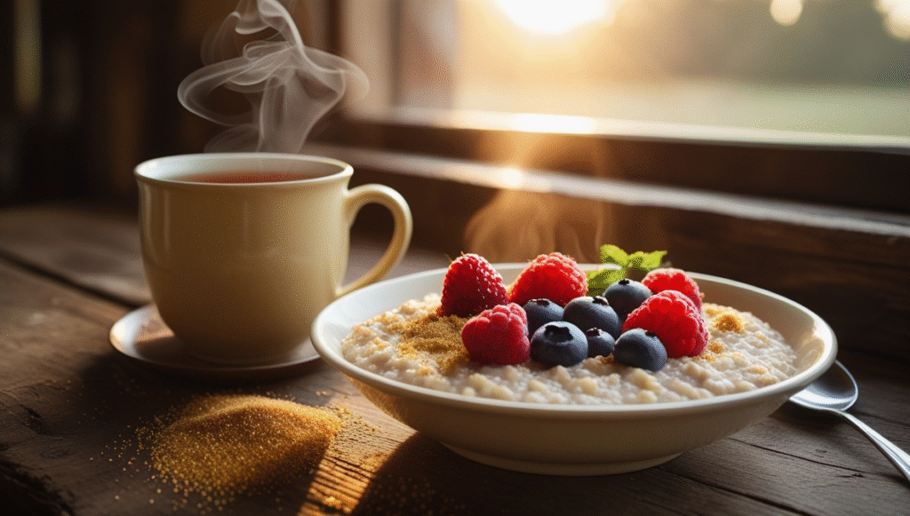 A nourishing breakfast of porridge and tea – a gentle and energy-boosting start to the MS day.